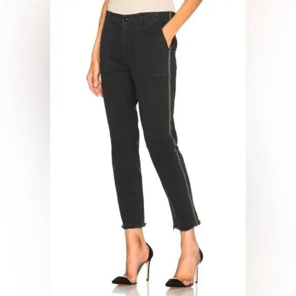Nili Lotan Jenna Twill Pants in Grosgrain Tape Stripe Mid Rise Straight Leg - 0